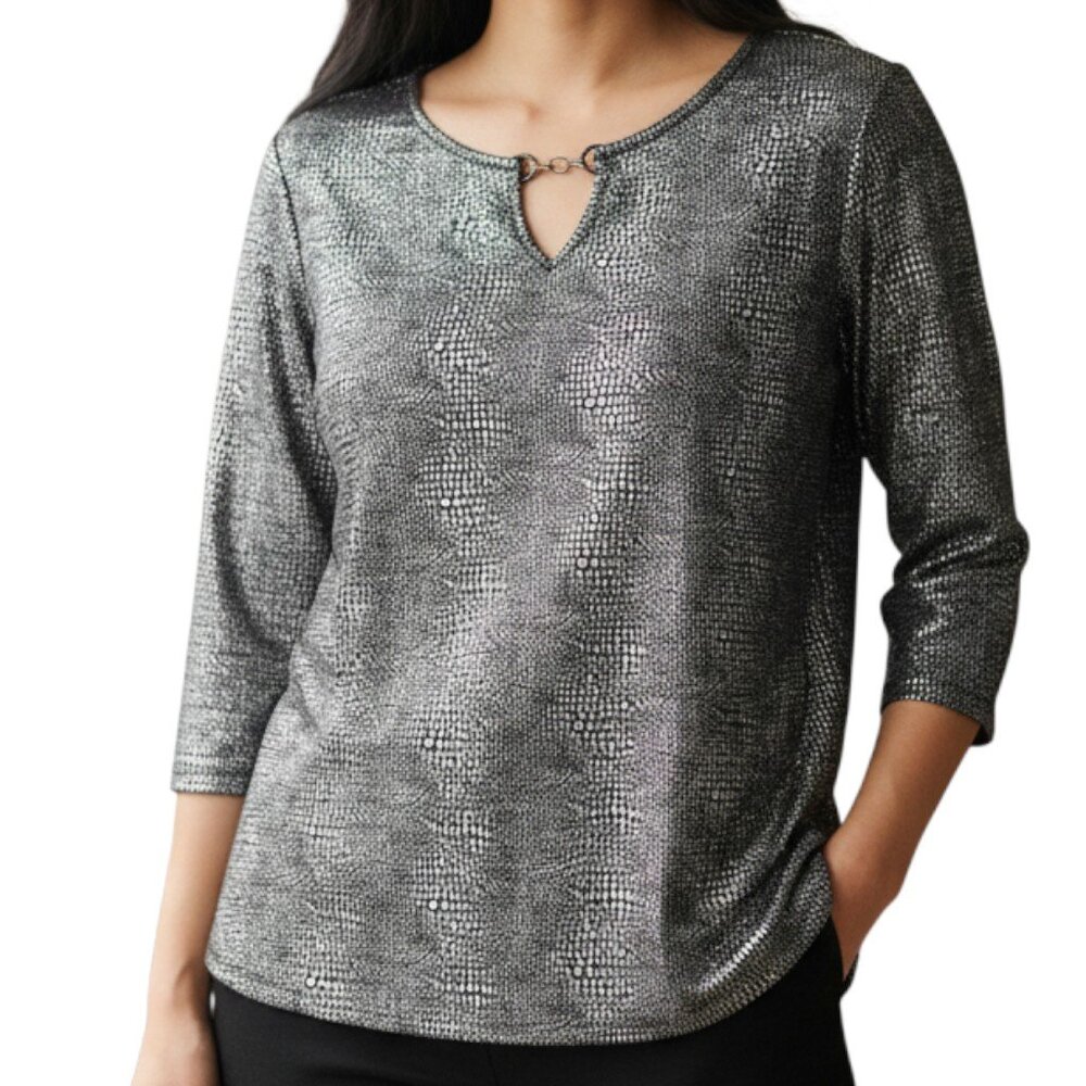 ByDESIGN Black & Silver 3/4 Sleeves Top - Size Large